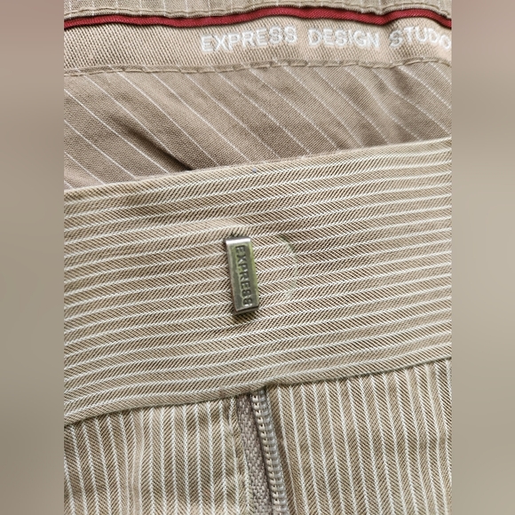 EXPRESS Men's Beige/White Striped Trousers/Chino PantsPants Size 32-33 - Picture 4 of 4